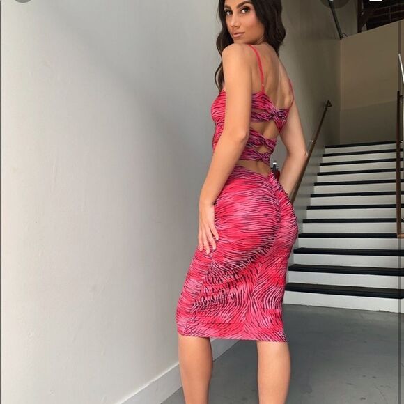 I.AM.GIA Pink Ruched Tiger Print Stretch Dress - Picture 7 of 7